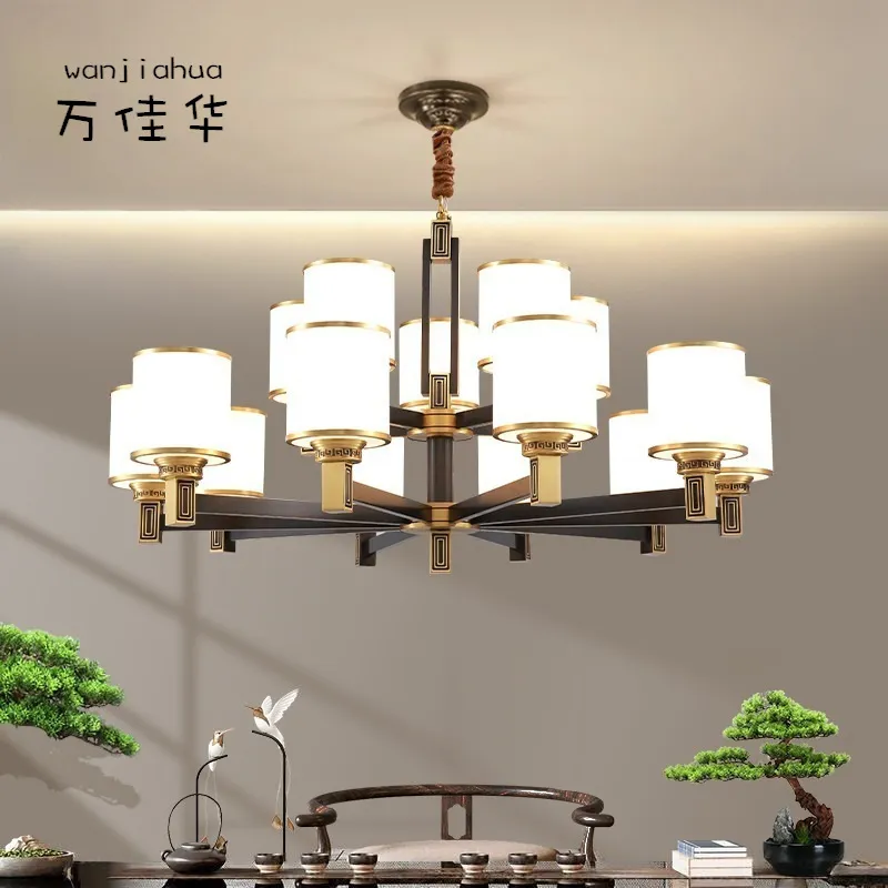新款全铜新中式客厅吊灯具中国风复古书房卧室灯现代简约餐厅灯具,家装灯饰光源,智能吊灯,淘宝优惠券,粉丝福利购,淘宝优惠卷