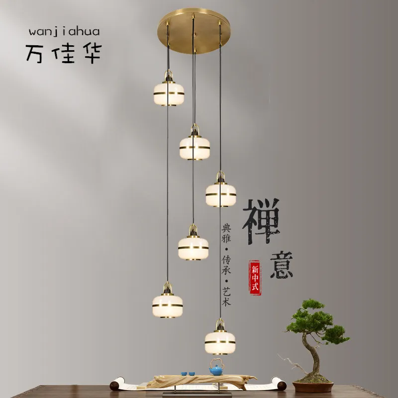 新中式楼梯吊灯全铜玻璃灯餐厅公寓现代云彩玻璃loft别墅楼梯灯具,家装灯饰光源,智能吊灯,淘宝优惠券,粉丝福利购,淘宝优惠卷