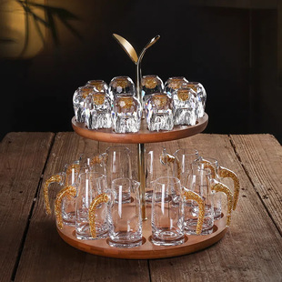 金箔白酒杯套装家用轻奢高档水晶玻璃分酒器一口小酒盅中国风酒具