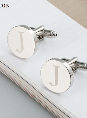 法式袖扣男士I字母袖扣领夹套装A-Z英文字母衬衫cufflinks礼盒装
