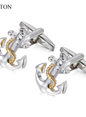 LEPTON法式衬衫长袖船锚袖扣商务正装时尚双色袖钉男士礼物袖扣