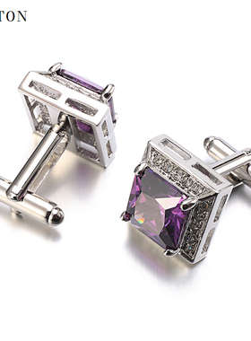 包邮男士袖扣衬衫紫色锆石袖钉优雅设计法式水晶袖扣送礼盒