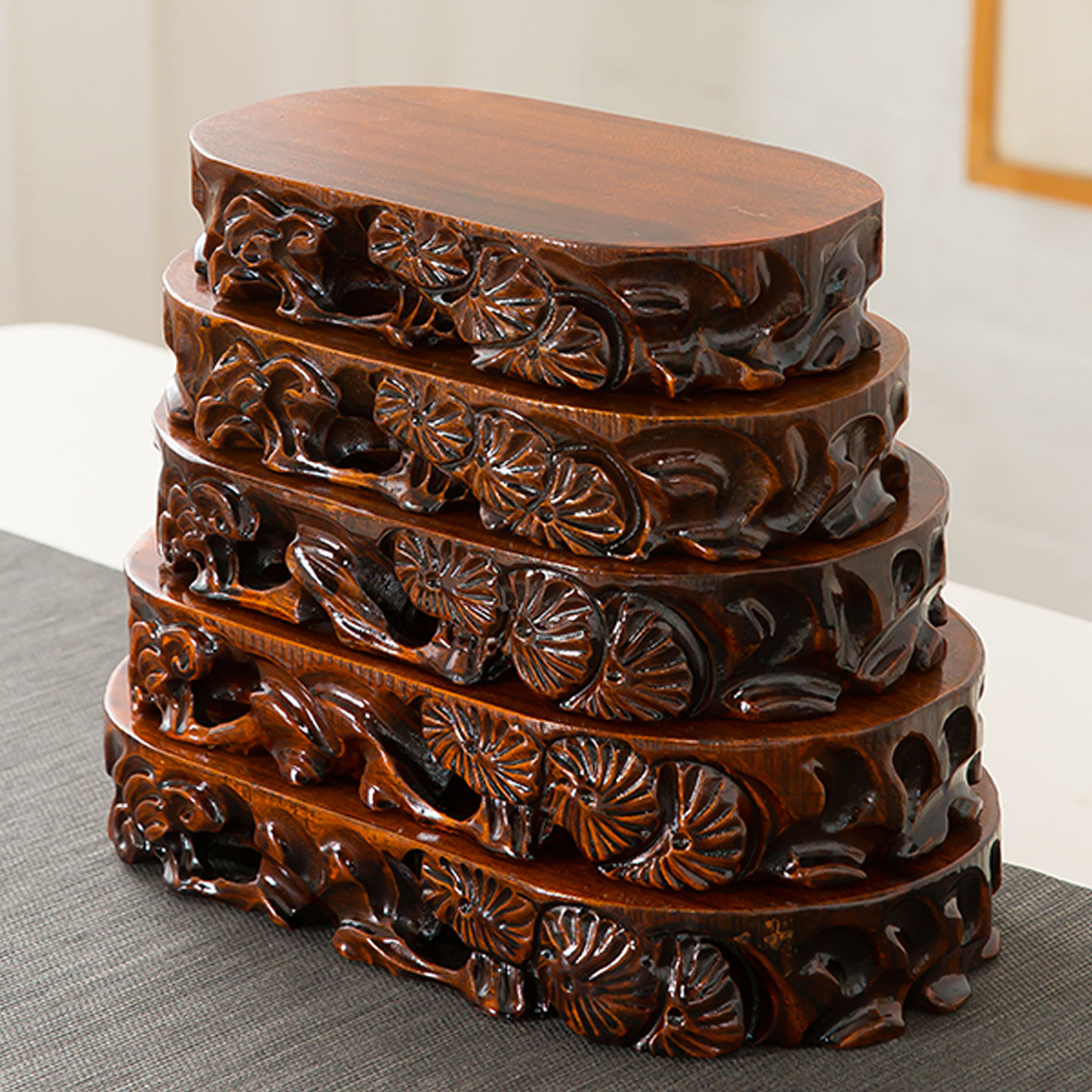 椭圆形加厚奇石头底座根雕摆件花瓶实木托盘花盆栽盆景底托可挖槽