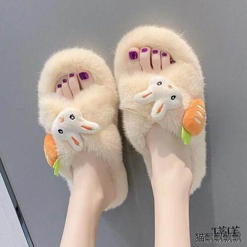 毛毛鞋兔子棉拖鞋女生外