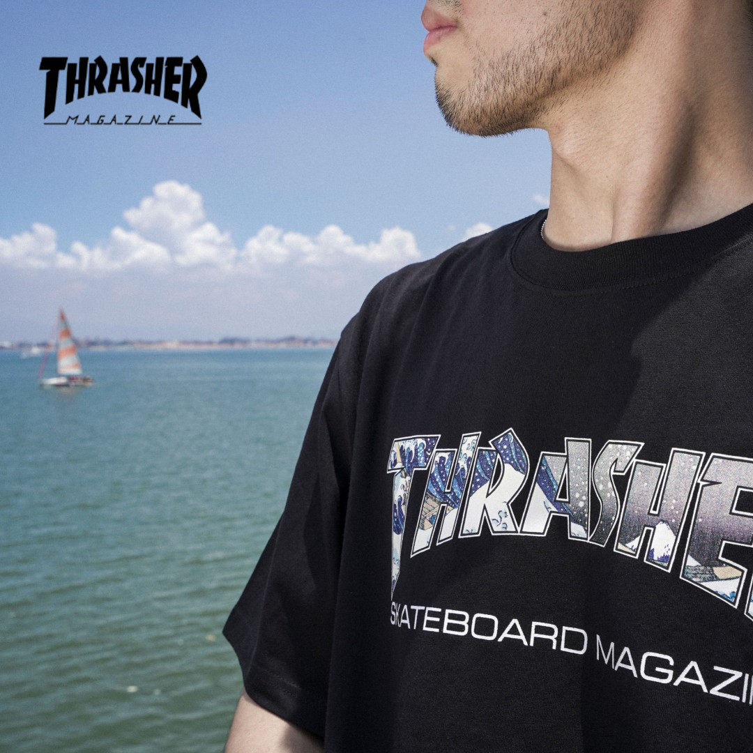 thrasher日版浮世绘海浪印花设计圆领短袖t恤潮百搭男女同款春夏