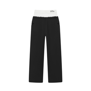 taitm趣味双腰内裤 拼接黑色毛圈微喇宽松抽绳垮穿卫裤