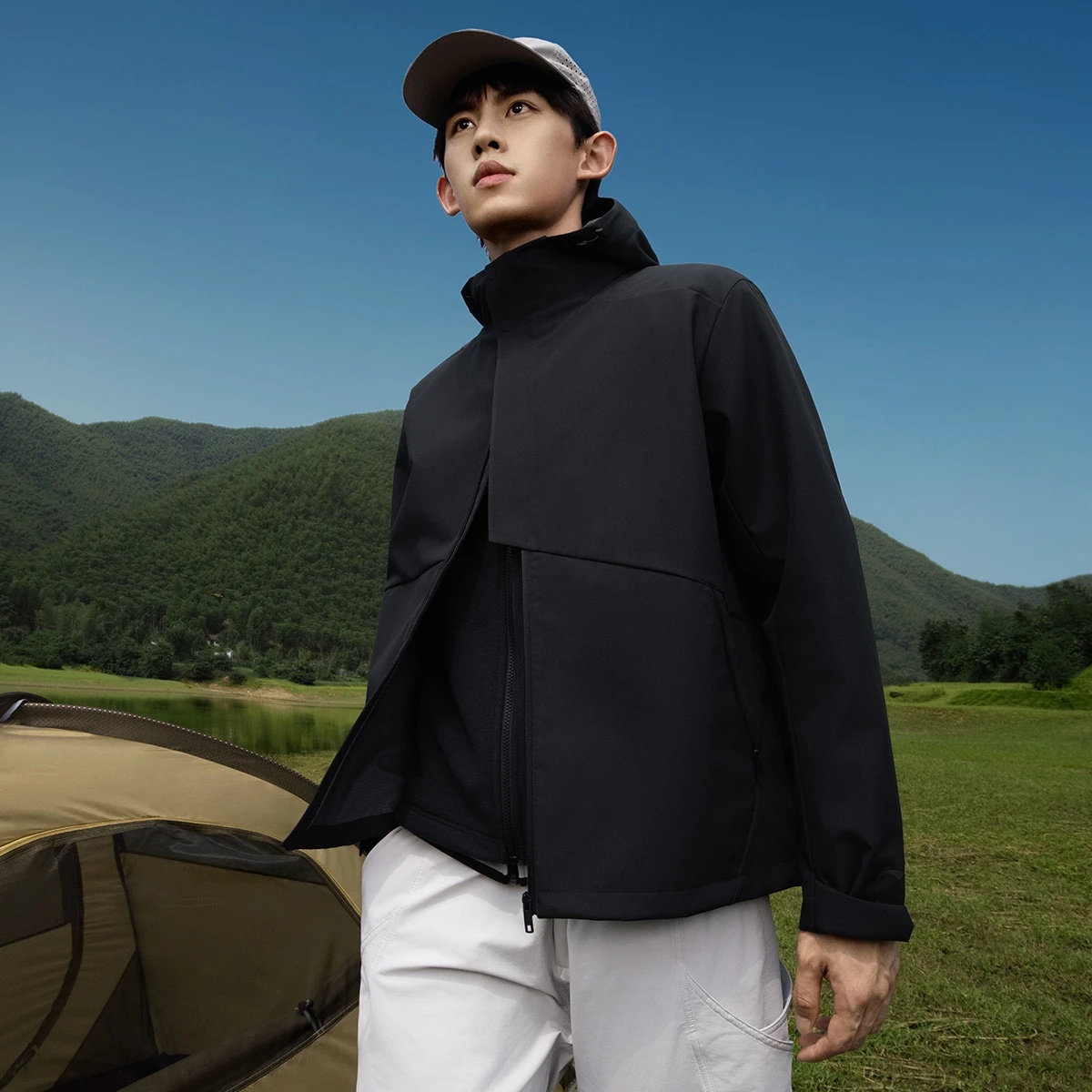 李宁户外CF溯珑壳外套男女同款2025新款防泼水三合一风衣AWBV077