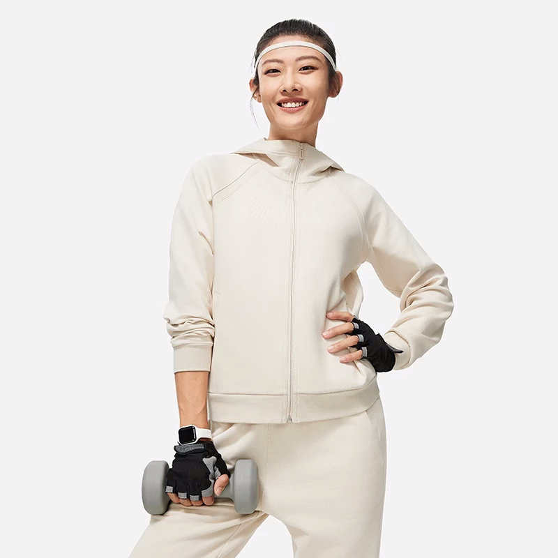 李宁女装开衫连帽卫衣女2024春季新款健身休闲外套女款AWDU114ZZ