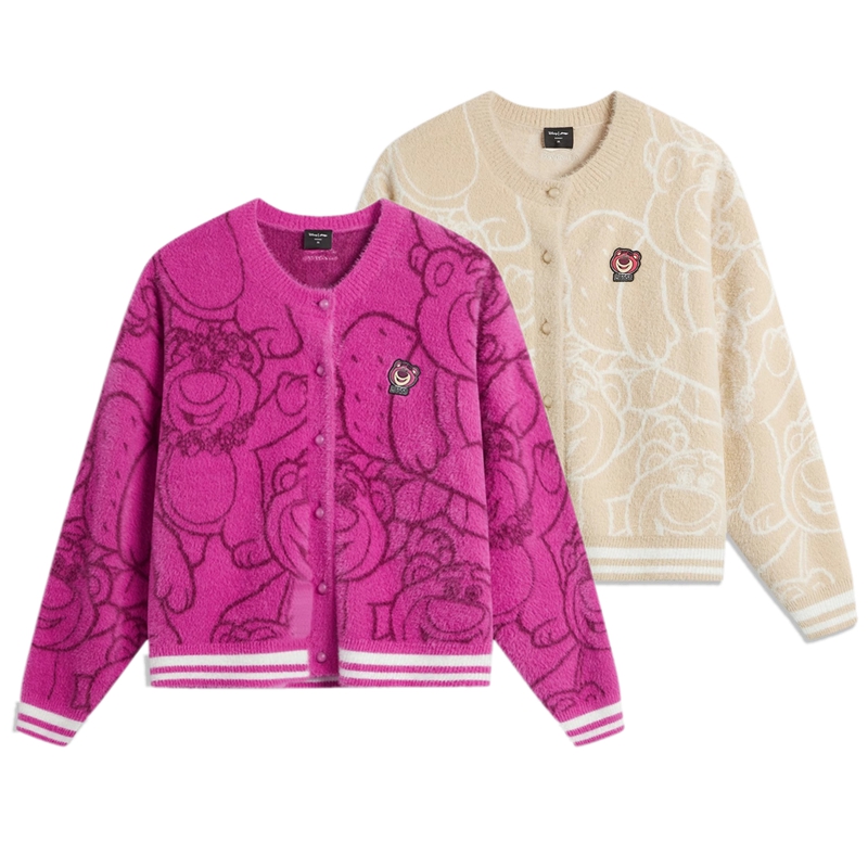 李宁针织衫外套2024秋冬新品草莓熊联名宽松编织衫毛衣 AMBU302