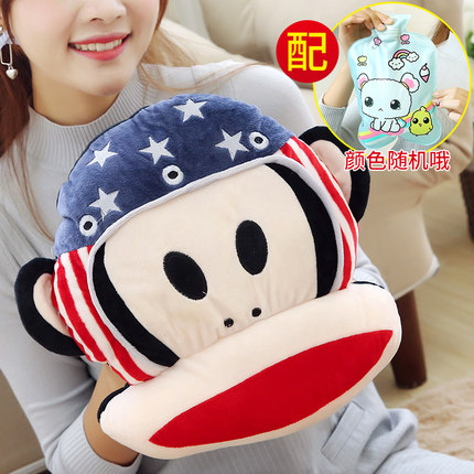 卡通灌水热水袋电暖宝暖手宝暖宫暖腰宝双插手毛绒防爆注水暖水袋