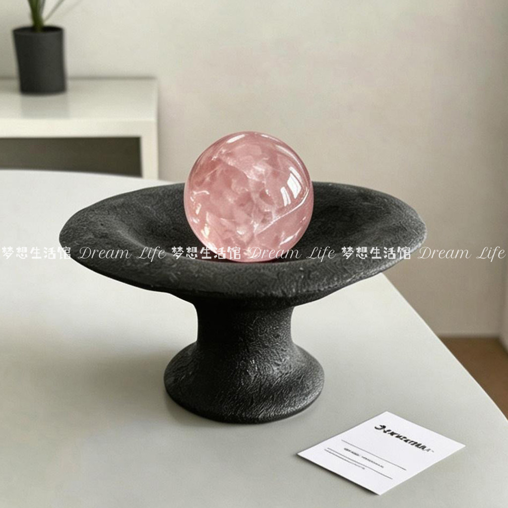 水晶球底座简约大气圆形黑色陶瓷托盘玄关客厅装饰摆件造景摆放盘