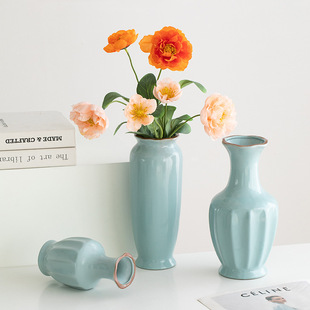 古风陶瓷花瓶宋代美学新中式中古汝窑干花鲜花酒店客厅插花摆件