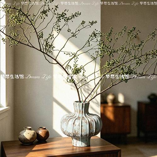 山归来花瓶北欧陶艺侘寂风优雅线条高级摆件陶瓷ins中古艺术法式