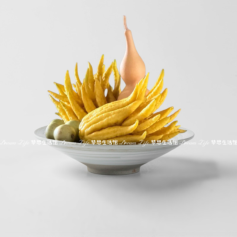 简约仿古佛手柑香橼葫芦果盘陶瓷摆放盘子复古禅意中式摆件圆形