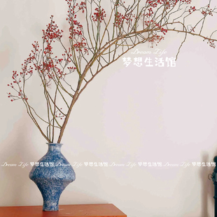 山归来花瓶艺术感青花蓝釉陶瓷家居摆件插花花器新中式茶室禅意