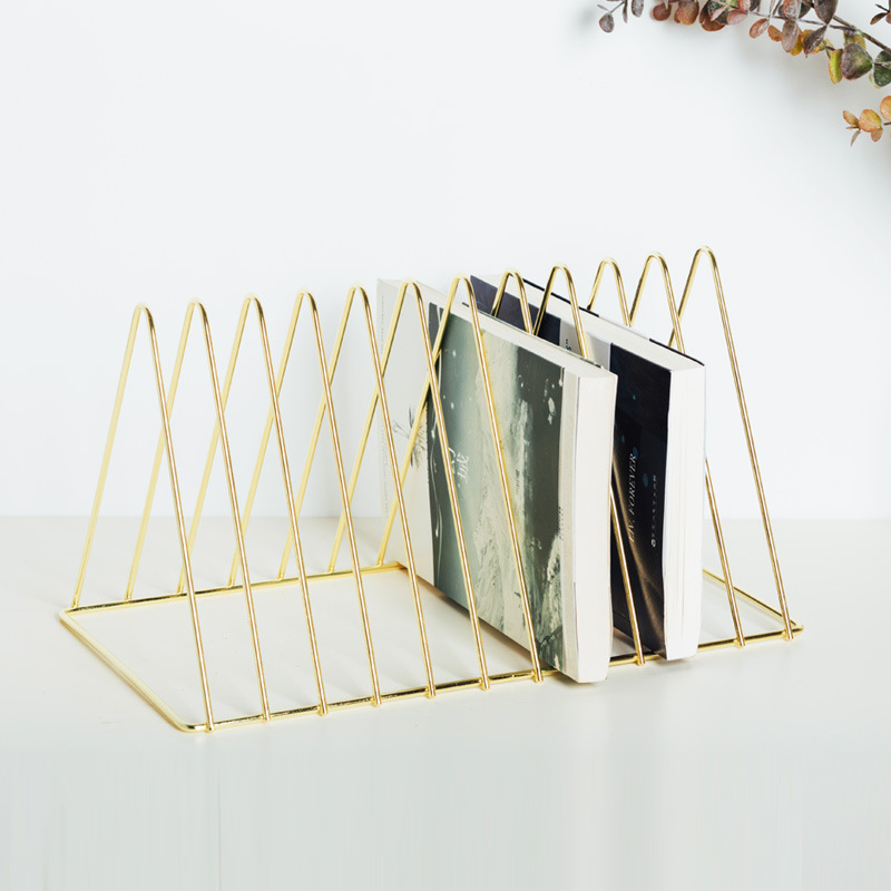 桌上书架桌面金属色简易铁艺收纳三角书立简约北欧ins风少女学生