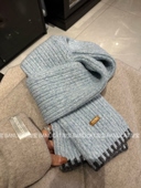 女ins彩边撞色保暖围脖披肩 纯色显白针织围巾秋冬季 BanliCat 韩版