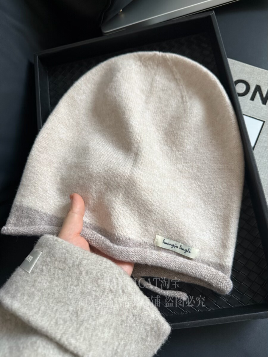 BanliCat显脸小米色堆堆帽男女冬季韩版大头围保暖冷帽针织毛线帽