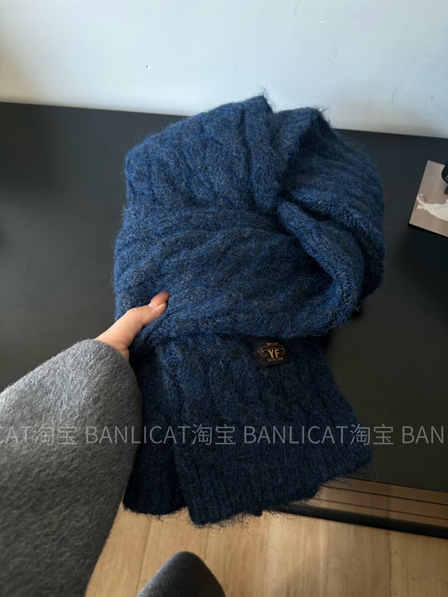 简约高级感 含羊毛麻花纯色针织毛线围巾男女格雷系秋冬保暖披肩