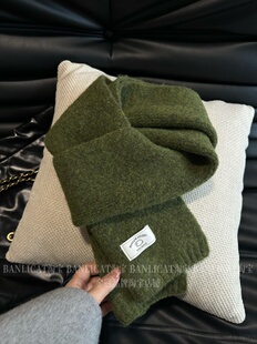BanliCat韩系显白墨绿色针织毛线小围巾男女韩国秋冬保暖围巾披肩