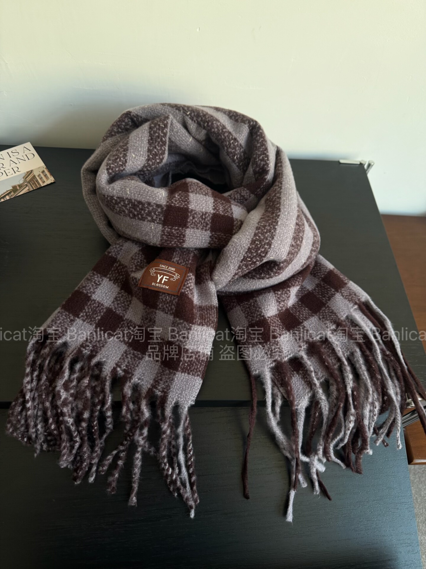 2026年新款韩版ins 紫色格子围巾女秋冬保暖围脖披肩流苏百搭围巾