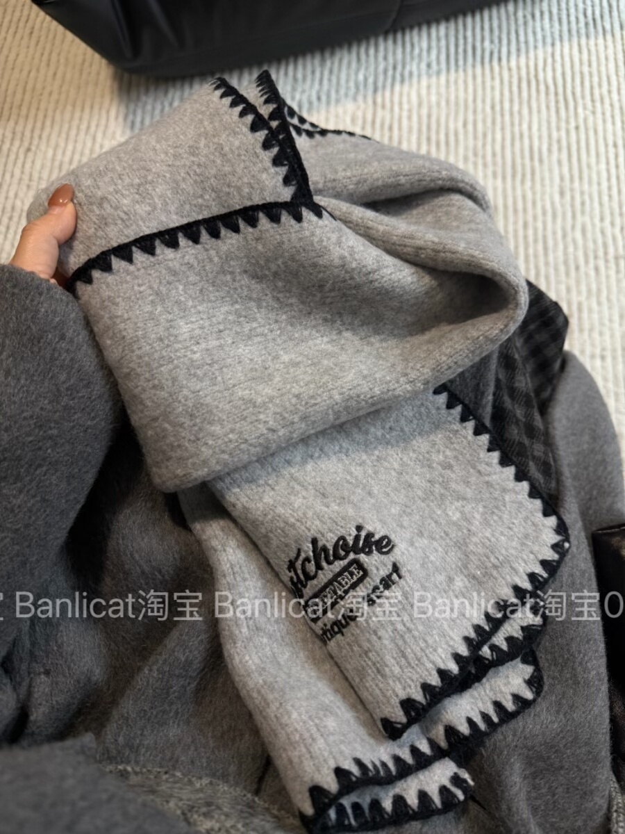 BanliCat美式复古氛围感软糯保暖灰色围巾女秋冬季百搭披肩围脖男