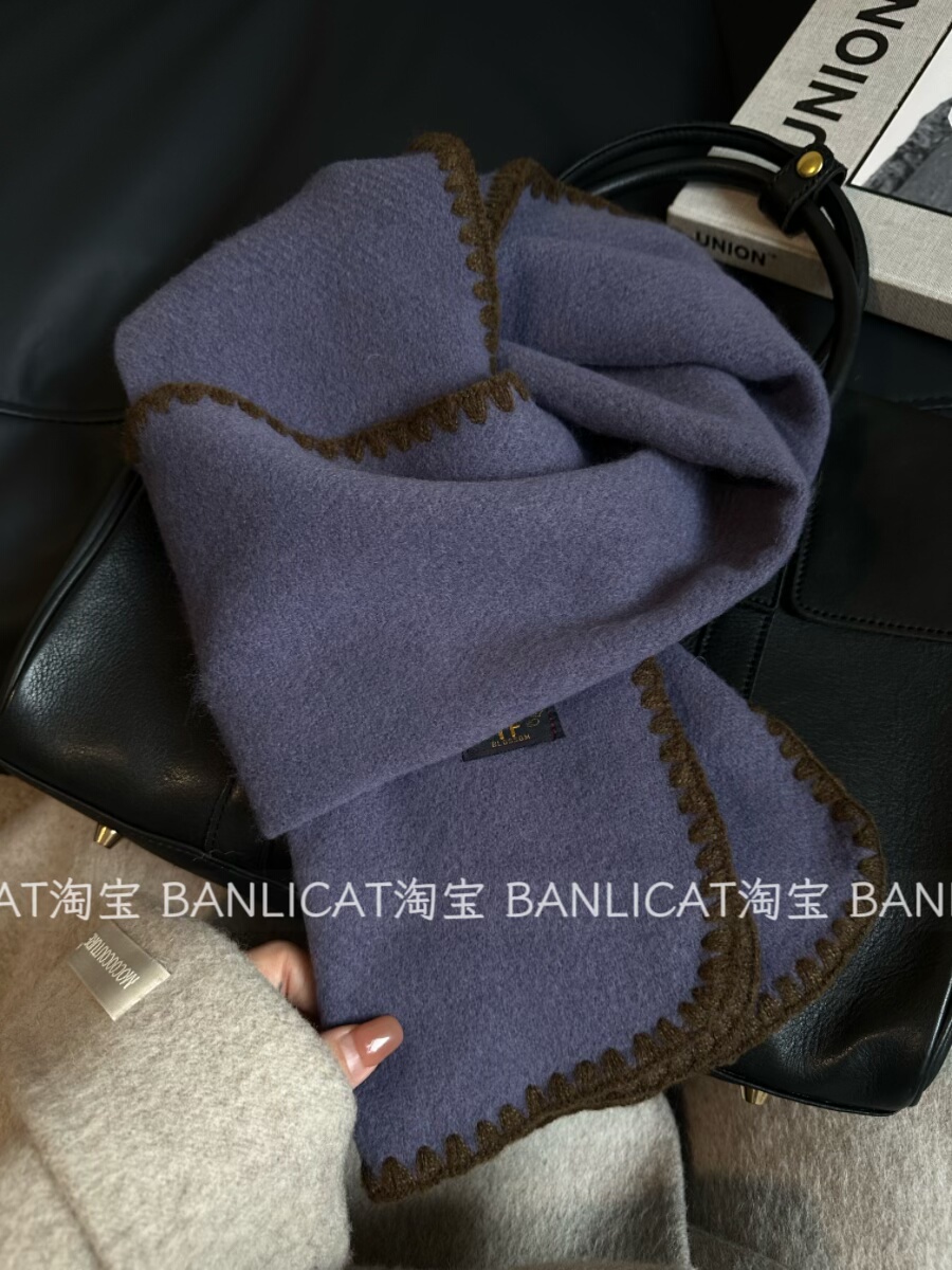 紫色的冬天 显白！25秋冬新品韩系氛围锁边小围巾女保暖围脖披肩