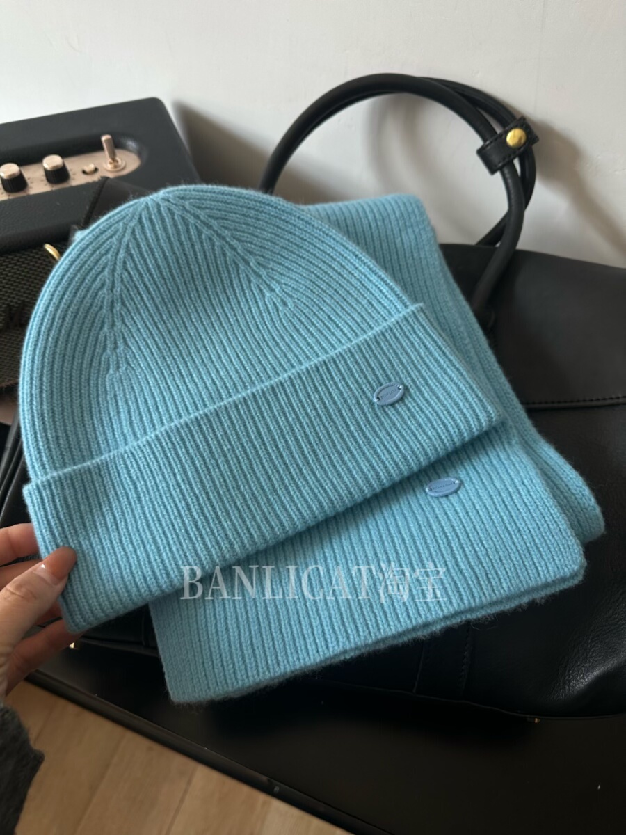 显白冰川蓝 100%羊毛纯色毛线针织帽子男女韩版秋冬保暖百搭冷帽