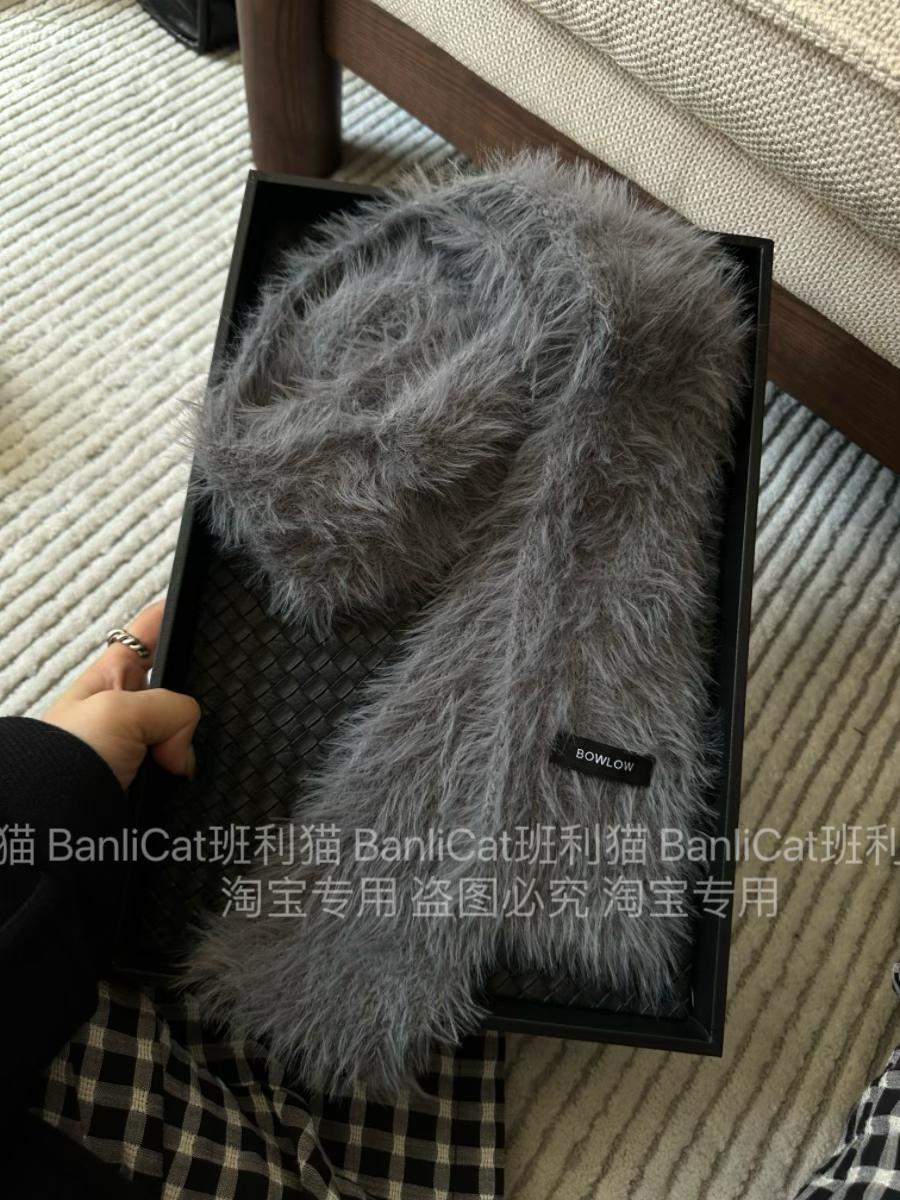 Banlicat 2024秋冬小众设计马海毛细条围巾辣妹穿搭长条细窄围脖