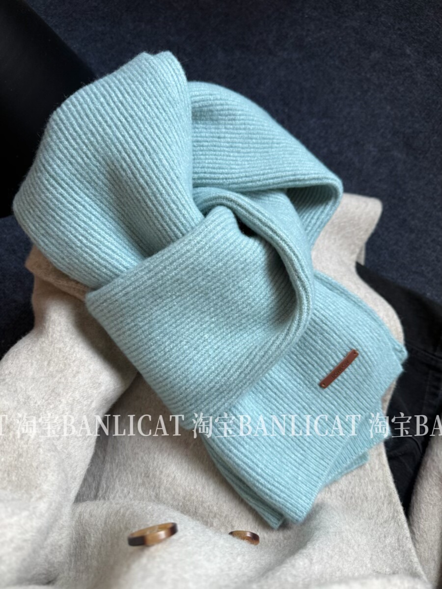 BanliCat 显白含羊毛浅蓝色毛线围巾男女冬季加厚针织围脖披肩韩