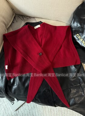 纯羊毛红色针织披肩女外搭假领子秋冬百搭围巾护颈空调房坎肩