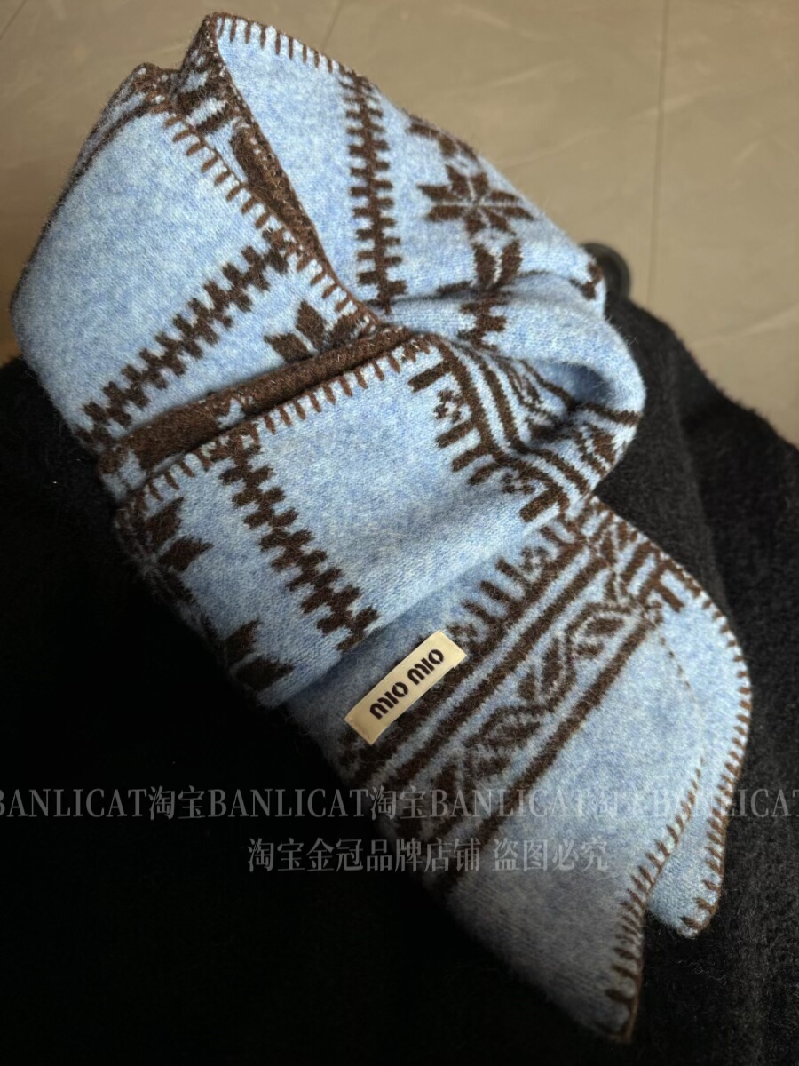 BanliCat费尔岛显白蓝棕雪花围巾男女韩系氛围感秋冬保暖披肩围脖