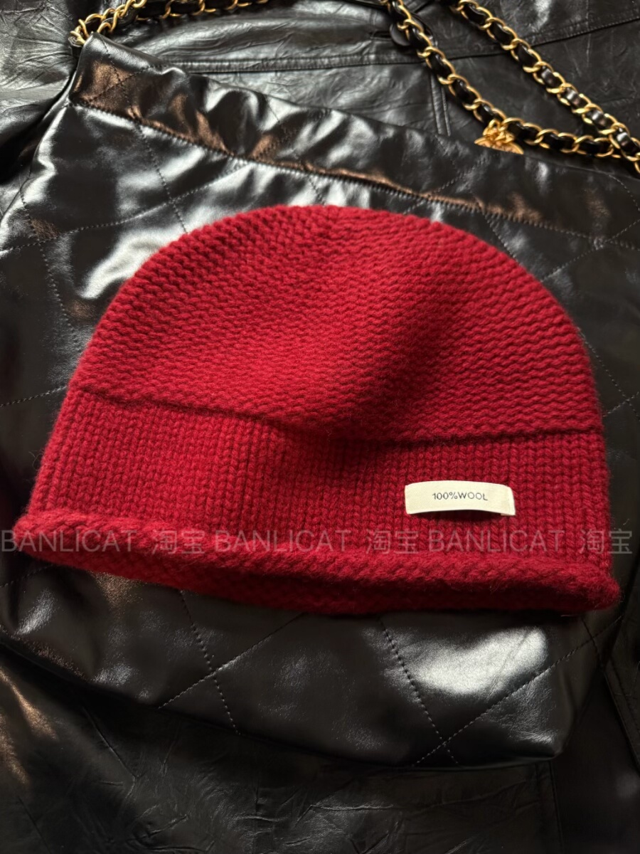 BanliCat 100%羊毛包头冷帽男女秋冬保暖显白红色针织毛线帽韩版