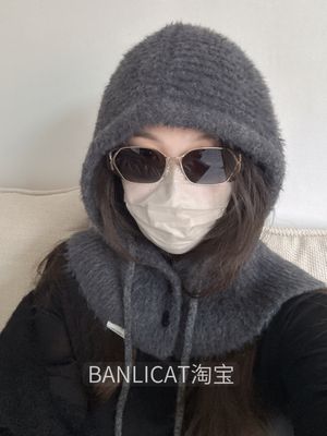 谁懂～高级感灰色巴拉克拉法帽子男女秋冬保暖大头围显脸小毛线帽