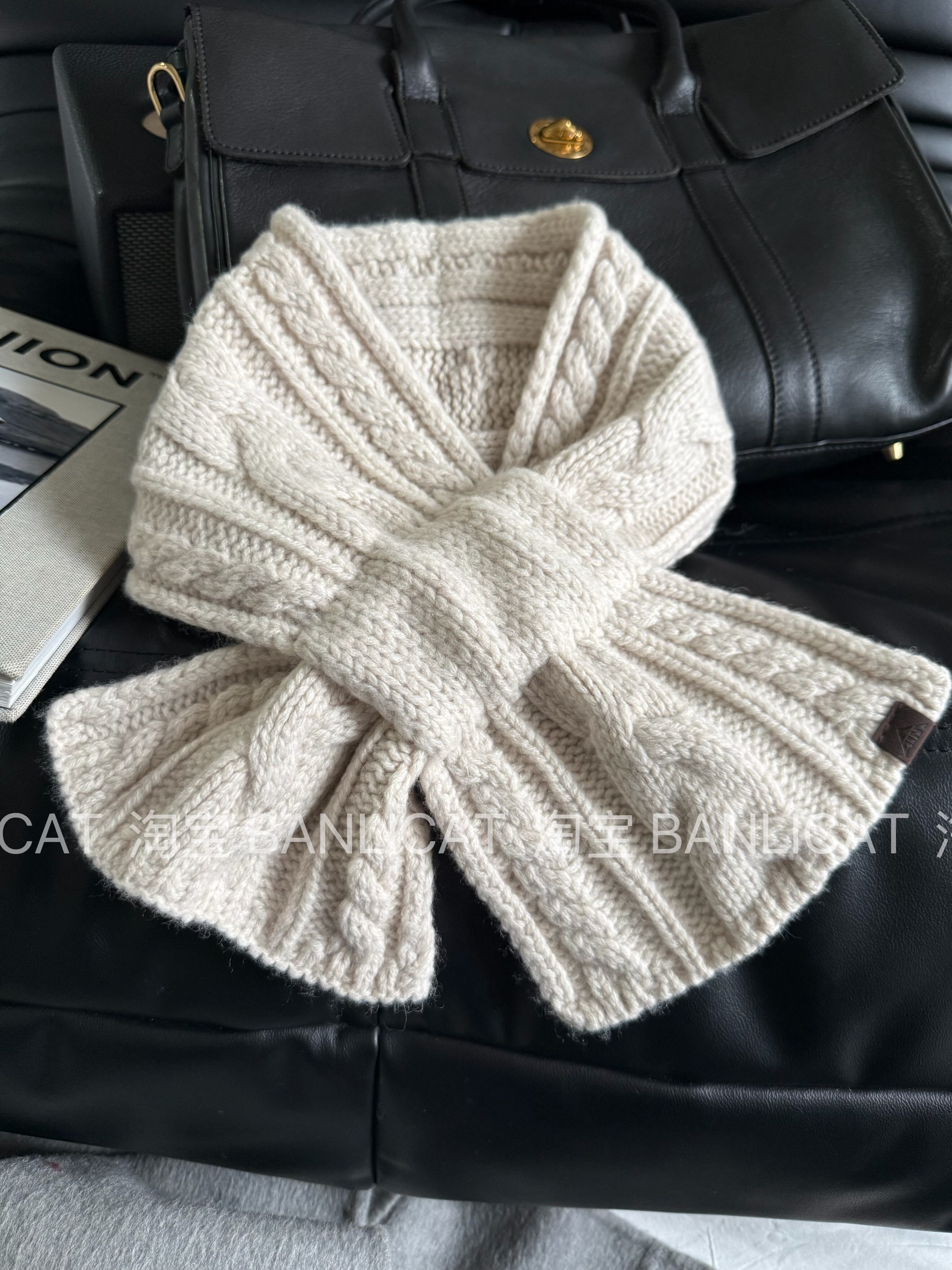 韩版复古100%羊毛纯色交叉麻花针织小围巾女冬学生保暖护颈围脖男