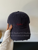 藏蓝色也太韩了 复古水洗做旧破洞大头棒球帽子女显脸小鸭舌帽男