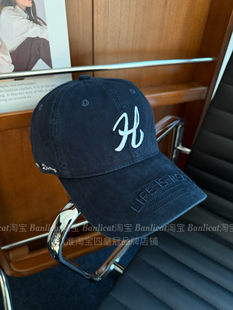 又酷又飒 美式复古显白藏青字母棒球帽子女大头围显脸小鸭舌帽男