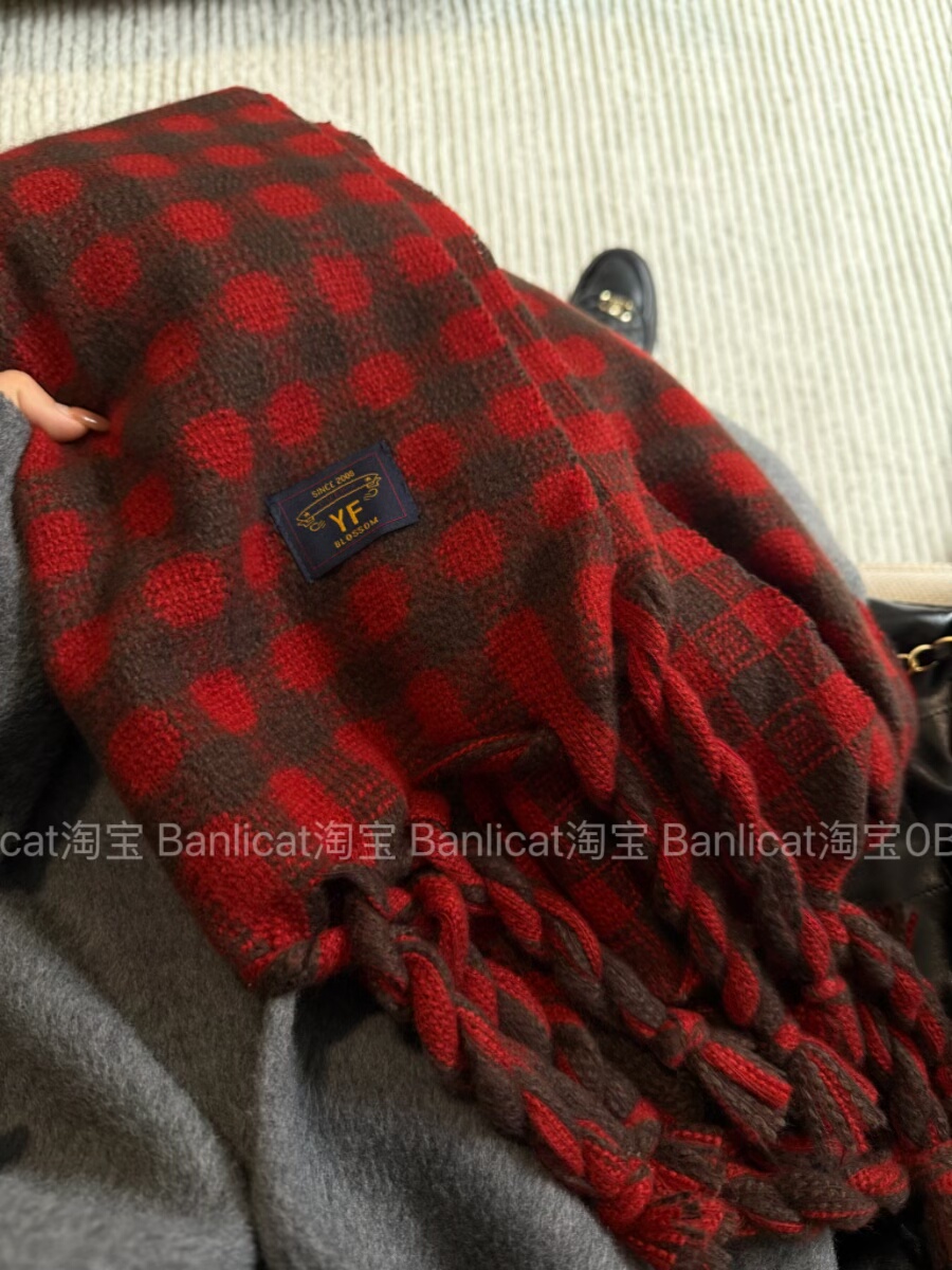 BanliCat韩系氛围感红色格子流苏围巾女秋冬保暖加厚披肩围脖情侣