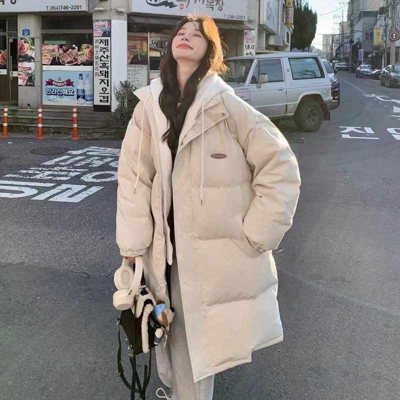 学院风假两件连帽中长款羽绒棉服女加厚冬季新款面包服棉袄潮
