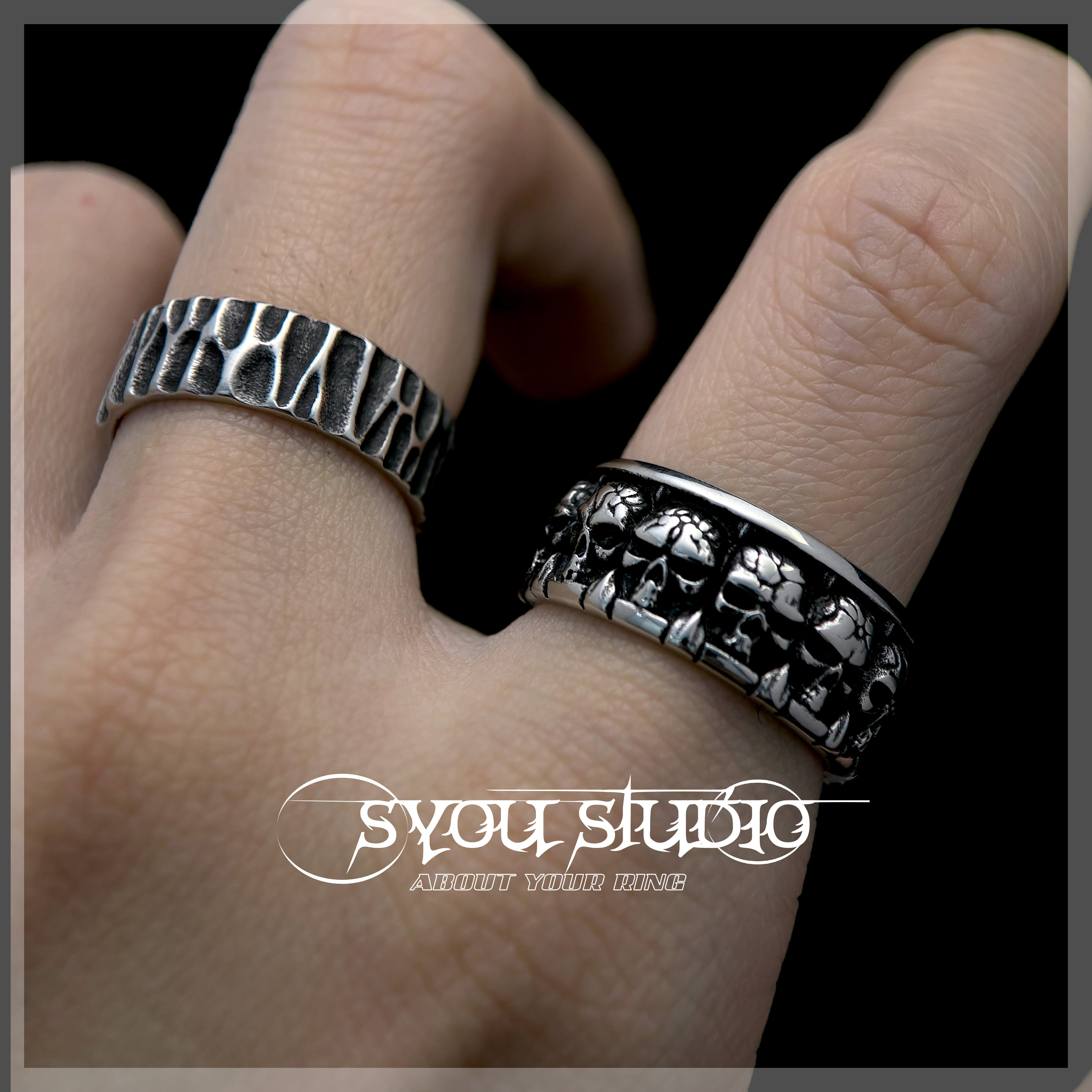 Syou男女通用钛钢复古做旧戒指