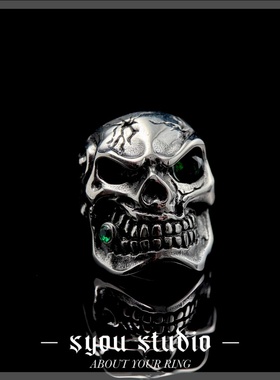 Syou骷髅绿宝石钛钢戒指