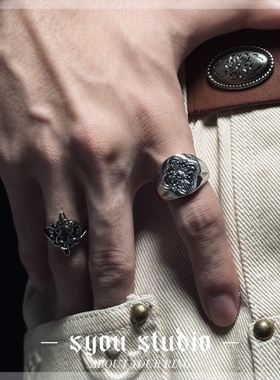 十字花纹简约钛钢戒指