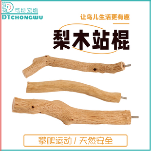 天然梨木鹦鹉站杆鸟栖木站棍天然树杈木质坚硬耐啃咬不锈钢配件