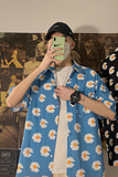 夏季垂感菊花短袖衬衫韩版宽松休闲衬衣文艺气质打底衫CT205-P45，男装衬衫，四季星座713