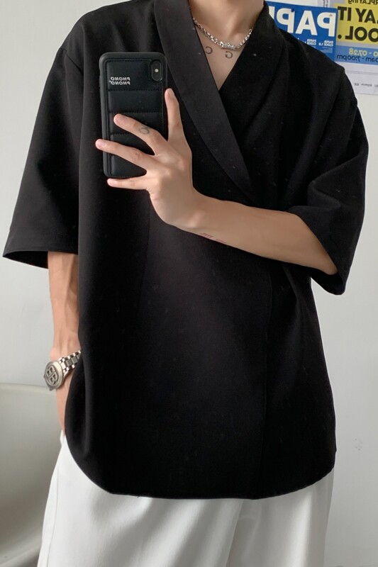 春夏季潮oversizet垂感气质短袖衬衫男韩版宽松衬衣CT26-P45,男装衬衫,四季星座713