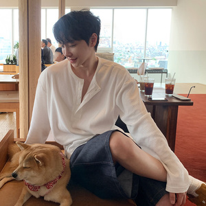 春季慵懒宽松条纹长袖T恤男韩版宽松针织衫潮防晒打底衫CT186-P45，男装T恤，四季星座713