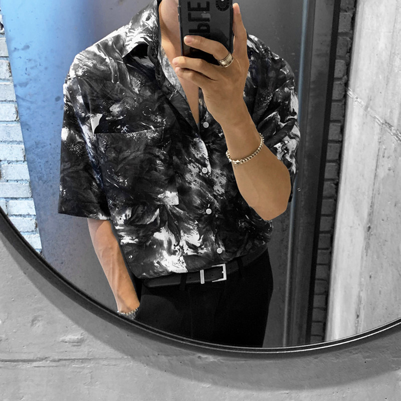 春夏帅气垂感潮流花色短袖衬衫韩版宽松百搭款CT30-P45，男装衬衫，四季星座713