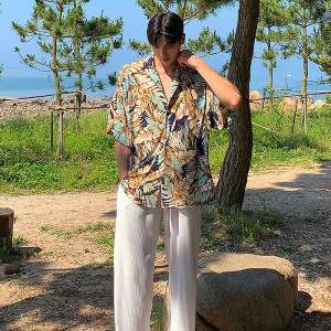 夏季高级感夏威夷垂感碎花短袖衬衫男宽松海边衬衣CT277-P45图片
