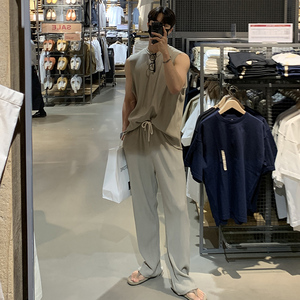 夏季气质二件套男士背心韩版宽松痞帅短袖T恤长裤套装一套V01-P85,男装背心/马甲,四季星座713