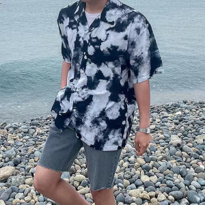 夏季帅气夏威夷垂感短袖衬衫男古巴领宽松海边衬衣潮CT211-P45,男装衬衫,四季星座713